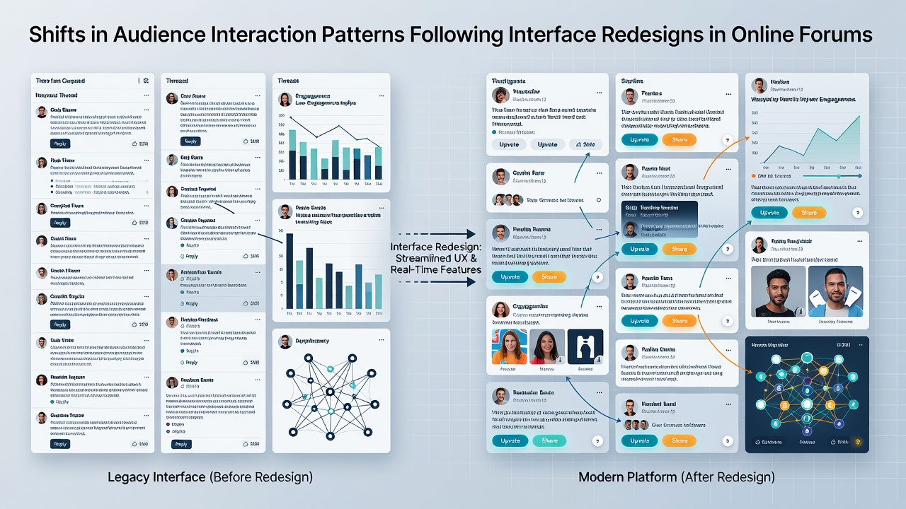 Heatmap visualization of user click patterns on a forum homepage before and after a navigation redesign